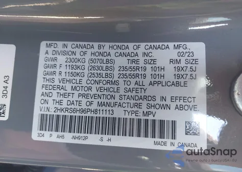 2023 Honda Cr-V Hybrid Sport Touring z USA, uszkodzony, nr VIN 2HKRS6H96PH811113